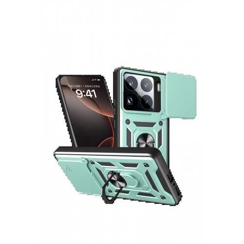 LRZ02 Xiaomi Mi 15 Pro Kılıf Pars Lens Yüzüklü Silikon - Yeşil