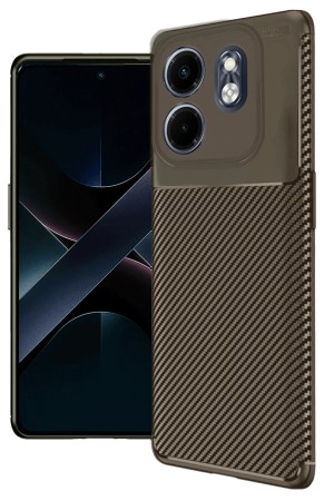 LRZ02 İnfinix Smart 9 Kılıf Auto Focus Karbon Kapak - Kahverengi&hellip;