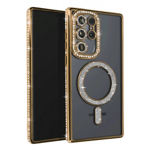 LRZ02 Samsung Galaxy S23 Ultra Joke Simli Magneticsafe Kılıf - Gold