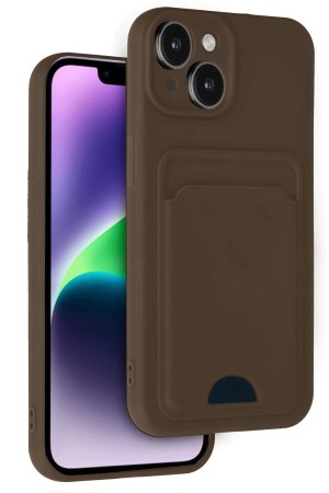 LRZ02 iPhone 14 Kılıf Kelvin Kartvizitli Silikon - Kahverengi&hellip;
