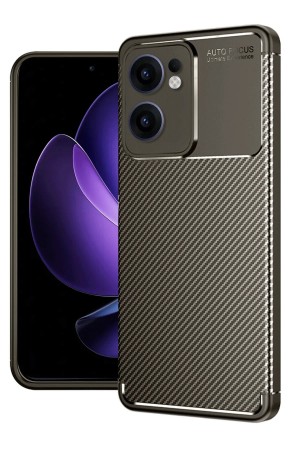 LRZ02 Oppo Reno 13F Kılıf Auto Focus Karbon Kapak - Kahverengi&hellip;