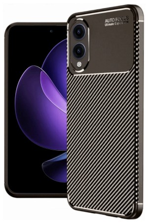 LRZ02 Samsung Galaxy S25 Edge Kılıf Auto Focus Karbon Kapak - Kahverengi&hellip;