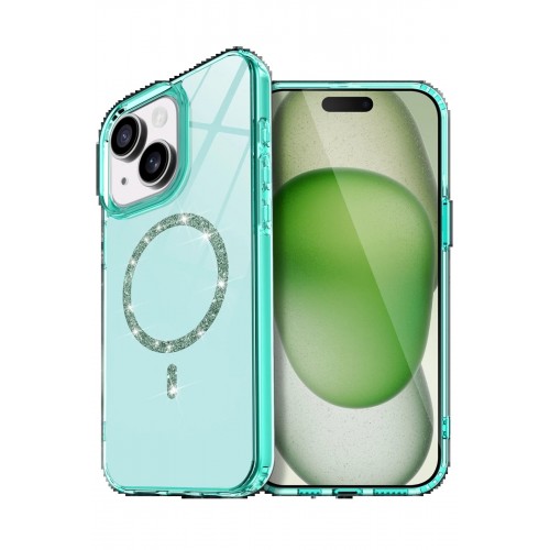 LRZ02 Apple iPhone 15 Plus Live Diamond Magsafe Kapak - Yeşil