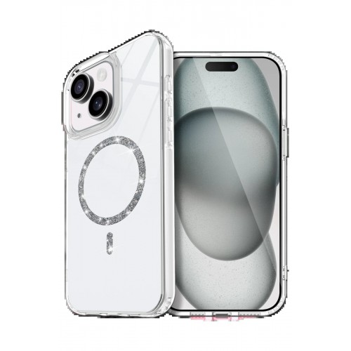 LRZ02 Apple iPhone 15 Plus Live Diamond Magsafe Kapak - Şeffaf
