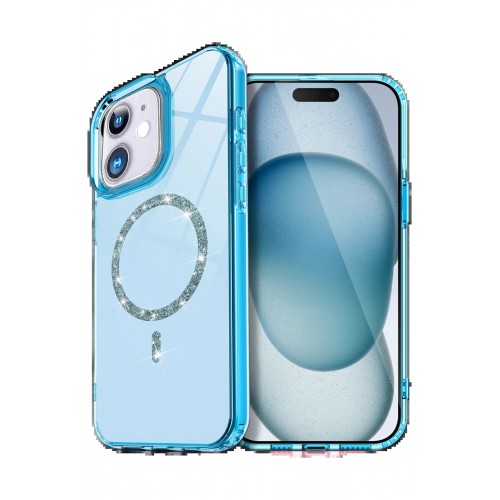 LRZ02 Apple iPhone 12 Live Diamond Magsafe Kapak - Mavi