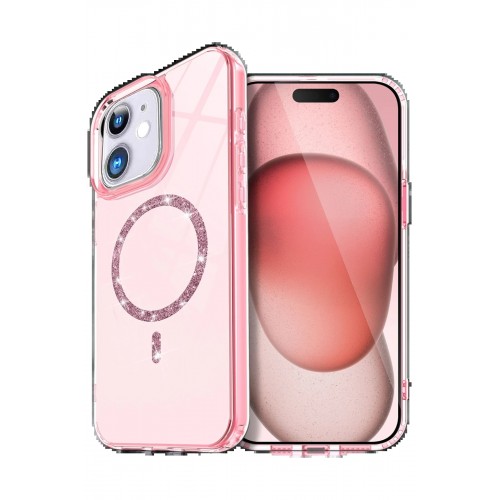 LRZ02 Apple iPhone 12 Live Diamond Magsafe Kapak - Pembe