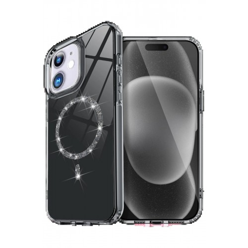 LRZ02 Apple iPhone 12 Live Diamond Magsafe Kapak - Siyah