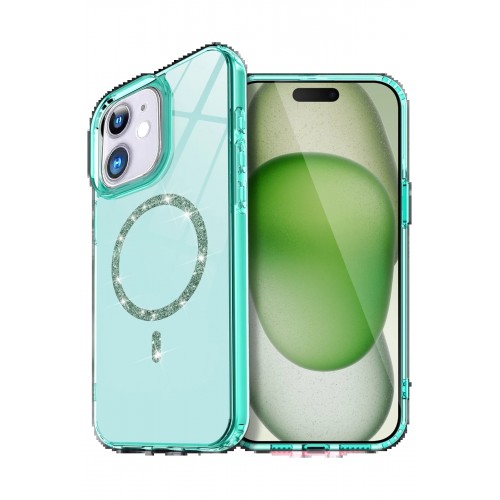 LRZ02 Apple iPhone 12 Live Diamond Magsafe Kapak - Yeşil