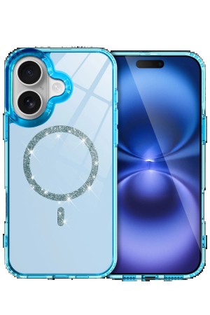 LRZ02 Apple iPhone 16 Live Diamond Magsafe Kapak - Mavi&hellip;