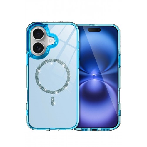 LRZ02 Apple iPhone 16 Plus Live Diamond Magsafe Kapak - Mavi