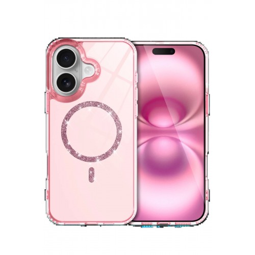 LRZ02 Apple iPhone 16 Plus Live Diamond Magsafe Kapak - Pembe