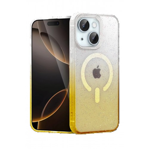 LRZ02 Apple iPhone 14 Pummel Shiny Magsafe Kapak - Gold