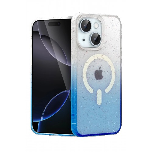 LRZ02 Apple iPhone 15 Plus Pummel Shiny Magsafe Kapak - Mavi