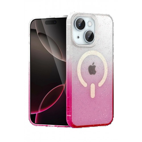 LRZ02 Apple iPhone 15 Plus Pummel Shiny Magsafe Kapak - Pembe