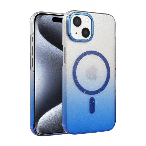LRZ02 Apple iPhone 15 Glossy Magsafe Kapak - Mavi