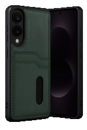 LRZ02 Samsung Galaxy S25 Edge Sara Kartvizitli Deri Kılıf - Koyu Yeşil&hellip;