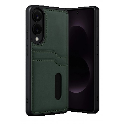 LRZ02 Samsung Galaxy S25 Edge Sara Kartvizitli Deri Kılıf - Koyu Yeşil