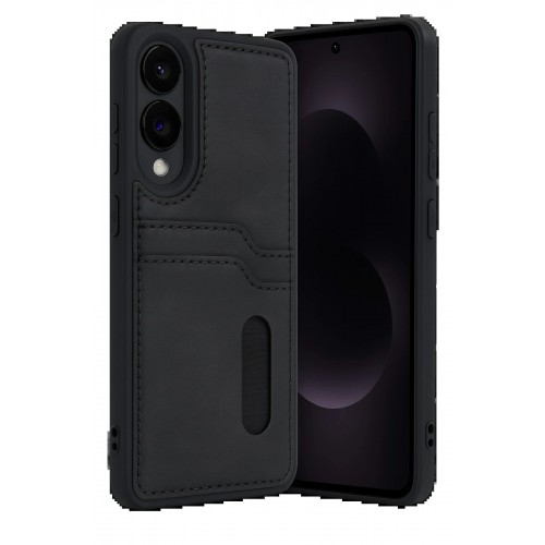 LRZ02 Samsung Galaxy S25 Edge Sara Kartvizitli Deri Kılıf - Siyah