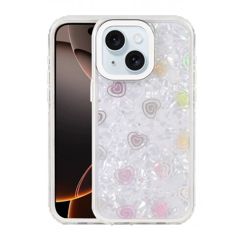 LRZ02 Apple iPhone 15 Lumi Desenli Kapak - Beyaz