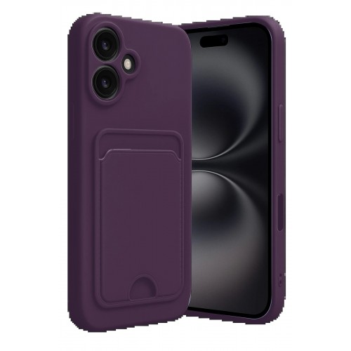 LRZ02 iPhone 16 Kılıf Kelvin Kartvizitli Silikon - Derin Mor