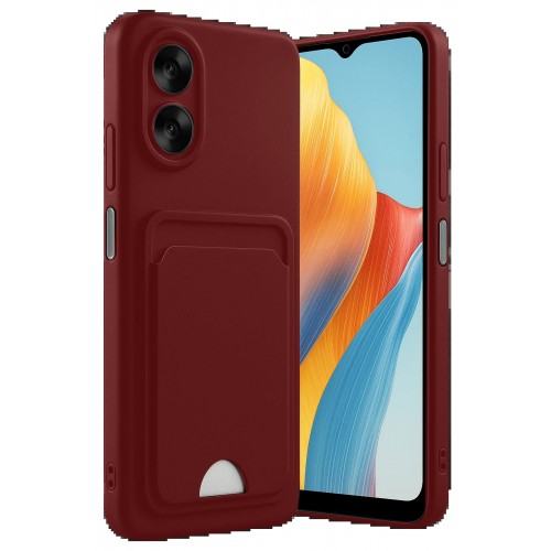 LRZ02 Oppo A38 Kılıf Kelvin Kartvizitli Silikon - Bordo