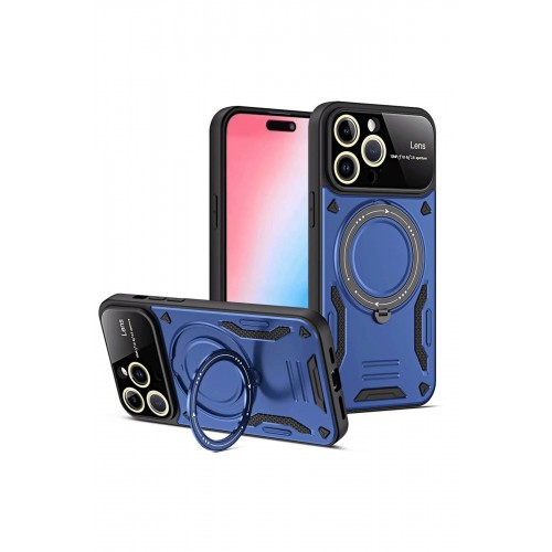 LRZ02 iPhone 15 Pro Joy Lens Standlı Kapak - Lacivert