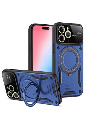 LRZ02 iPhone 15 Pro Max Joy Lens Standlı Kapak - Lacivert&hellip;