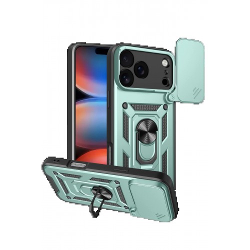 LRZ02 Apple iPhone 17 Pro Max Pars Lens Yüzüklü Silikon - Yeşil