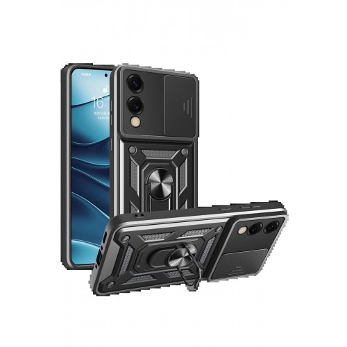 LRZ02 Samsung Galaxy S25 Edge Pars Lens Yüzüklü Silikon - Siyah