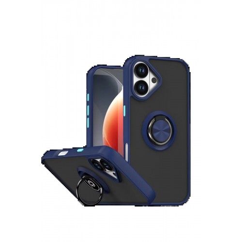 LRZ02 Apple iPhone 17 Montreal Yüzüklü Silikon Kapak - Lacivert