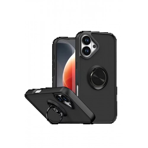 LRZ02 Apple iPhone 17 Montreal Yüzüklü Silikon Kapak - Siyah