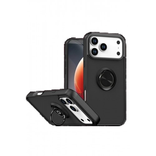 LRZ02 Apple iPhone 17 Pro Montreal Yüzüklü Silikon Kapak - Siyah