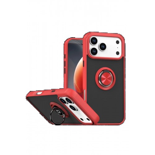 LRZ02 Apple iPhone 17 Pro Max Montreal Yüzüklü Silikon Kapak - Kırmızı