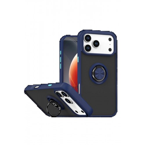 LRZ02 Apple iPhone 17 Pro Max Montreal Yüzüklü Silikon Kapak - Lacivert