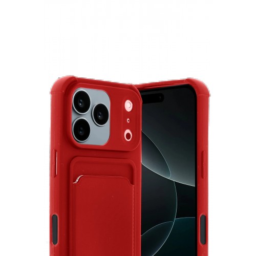 LRZ02 Apple iPhone 17 Pro Kelvin Kartvizitli Silikon - Kırmızı