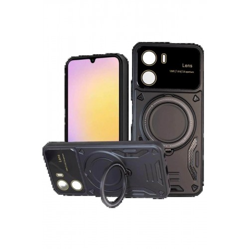 LRZ02 Vivo Y16 Kılıf Joy Lens Standlı Kapak - Siyah