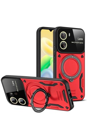 LRZ02 Vivo Y16 Kılıf Joy Lens Standlı Kapak - Kırmızı&hellip;