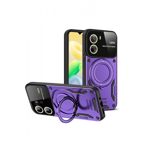 LRZ02 Vivo Y16 Kılıf Joy Lens Standlı Kapak - Mor