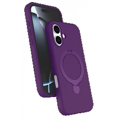 LRZ02 Apple iPhone 16 Regal Magsafe Standlı Kapak - Derin Mor