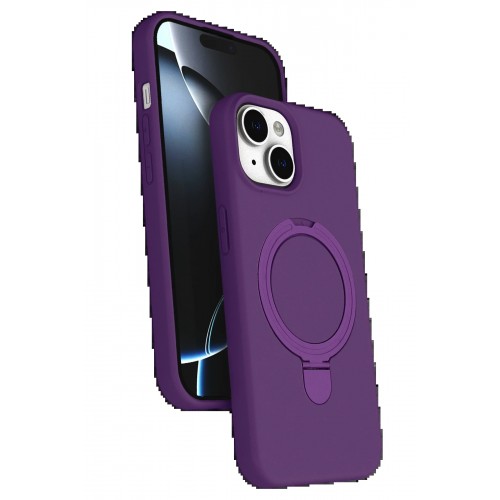 LRZ02 Apple iPhone 15 Plus Regal Magsafe Standlı Kapak - Derin Mor