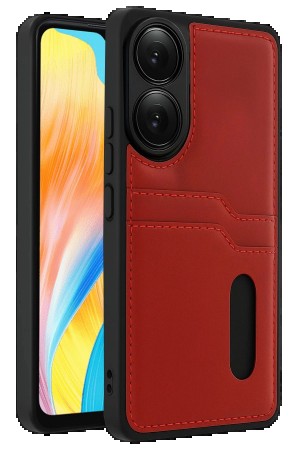 LRZ02 Oppo A38 Sara Kartvizitli Deri Kılıf - Kırmızı&hellip;