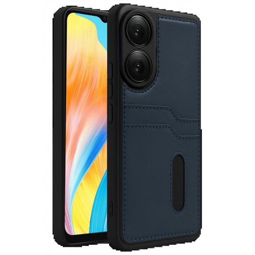 LRZ02 Oppo A38 Sara Kartvizitli Deri Kılıf - Lacivert