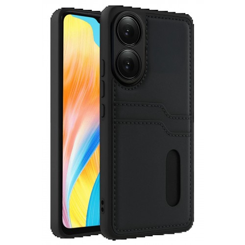 LRZ02 Oppo A38 Sara Kartvizitli Deri Kılıf - Siyah