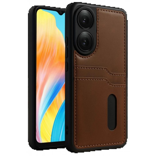 LRZ02 Oppo A38 Sara Kartvizitli Deri Kılıf - Taba