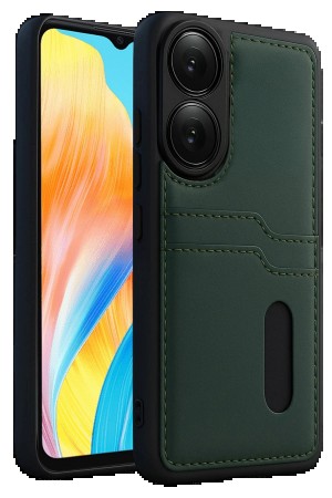LRZ02 Oppo A38 Sara Kartvizitli Deri Kılıf - Yeşil&hellip;
