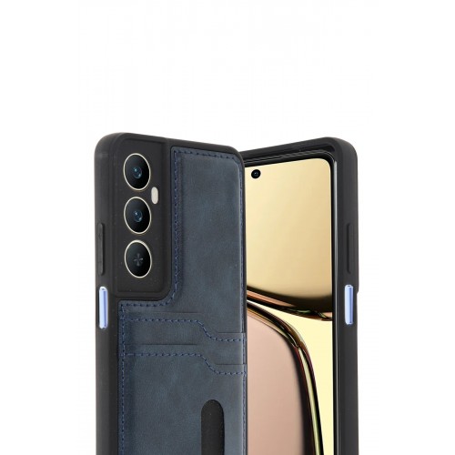 LRZ02 Realme C65 Sara Kartvizitli Deri Kılıf - Lacivert