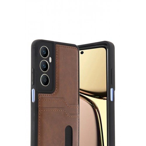 LRZ02 Realme C65 Sara Kartvizitli Deri Kılıf - Taba