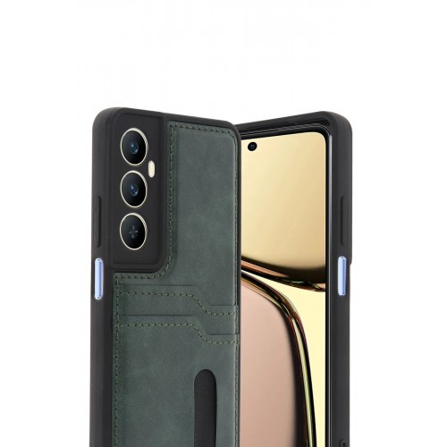 LRZ02 Realme C65 Sara Kartvizitli Deri Kılıf - Yeşil