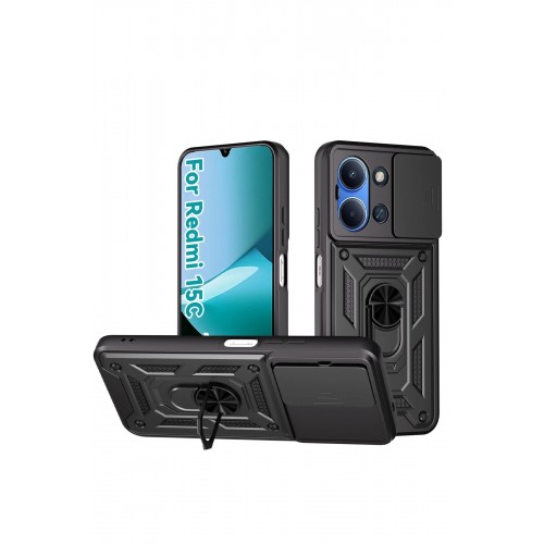 LRZ02 Xiaomi Redmi 15C 4G Pars Lens Yüzüklü Silikon - Siyah