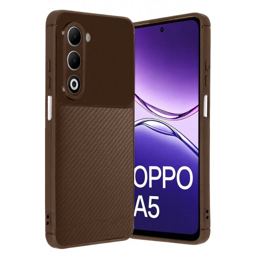 LRZ02 Oppo A5 4G Auto Focus Karbon Kapak - Kahverengi